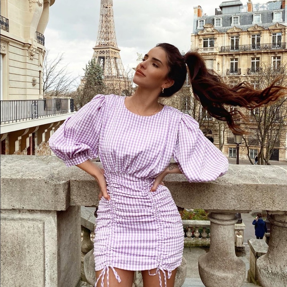 Zara Blogger Favorite Gingham Purple Draped Dress
